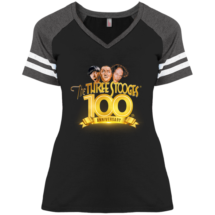 Three Stooges 100th Anniversary Ladies' Game V-Neck T-Shirt