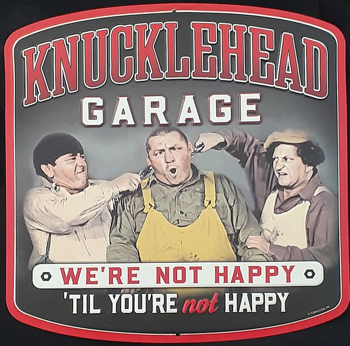 Three Stooges Tin Sign: Knucklehead Garage Color - 12"X12"