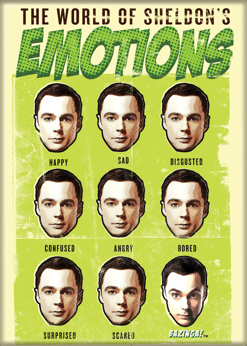 Big Bang Theory Sheldon's Emotions - Bazinga 2.5" x 3.5" Magnet for Refrigerators