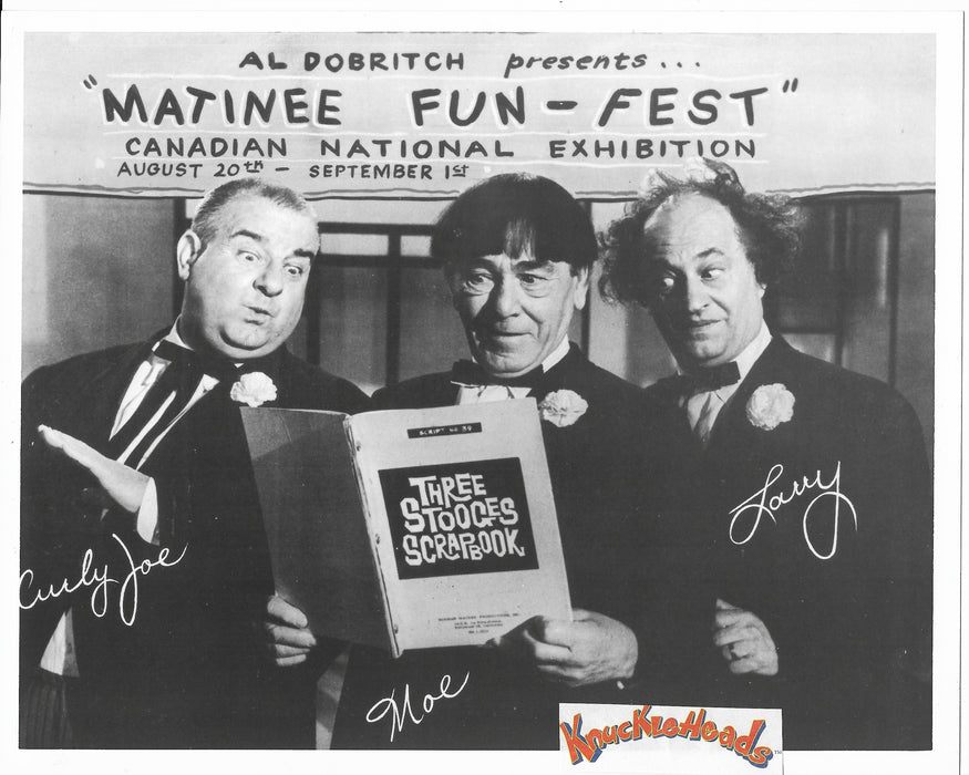 Three Stooges Original Glossy Promo Photo - Moe, Larry, Curly Joe On Promo - Matinee Fun Fest