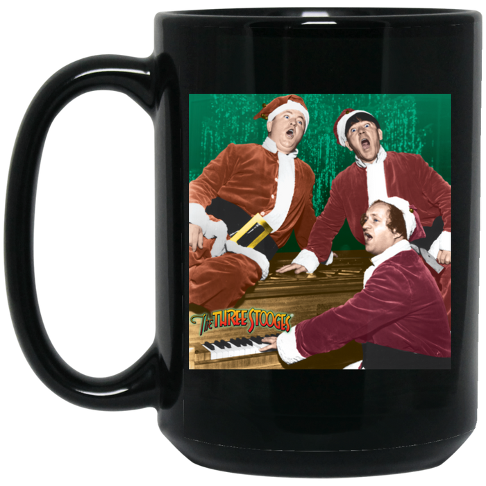 Three Stooges Christmas Large 15 Oz. Black Mug