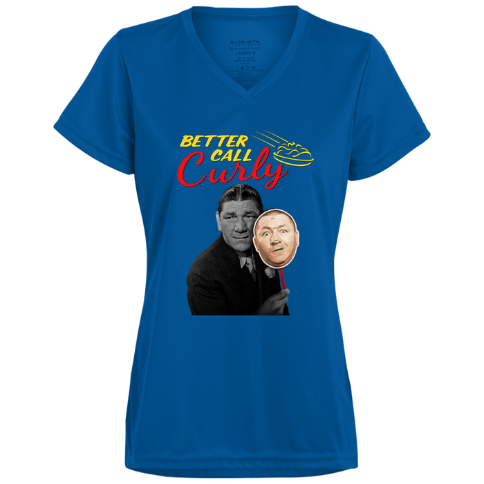 Three Stooges Better Call Curly W/ Shemp Ladies V Neck Short Sleeve T-Shirt