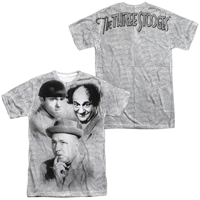 Three Stooges Faces (Front/Back Print) T-Shirt