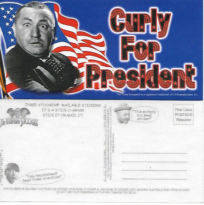Three Stooges Stick-O-Gram Mailable Sticker Vote Curly