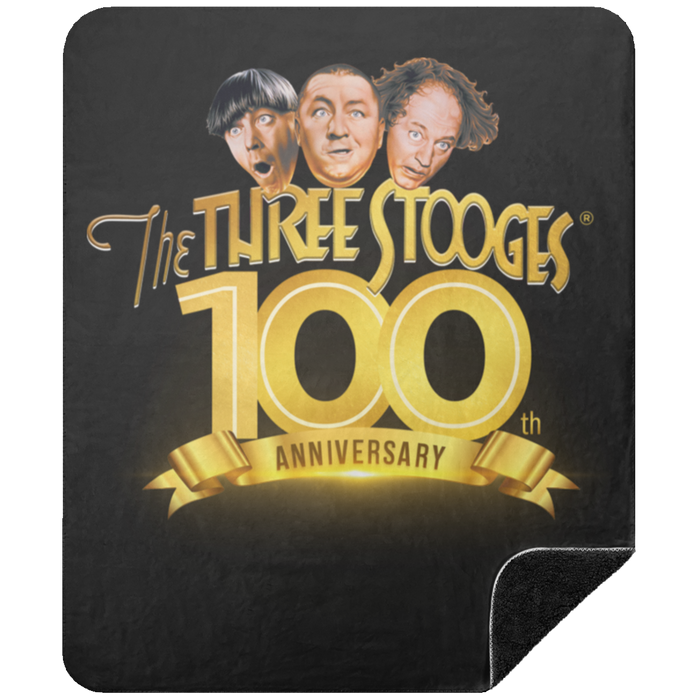 Three Stooges 100th Anniversary Premium Black Sherpa Blanket 50x60