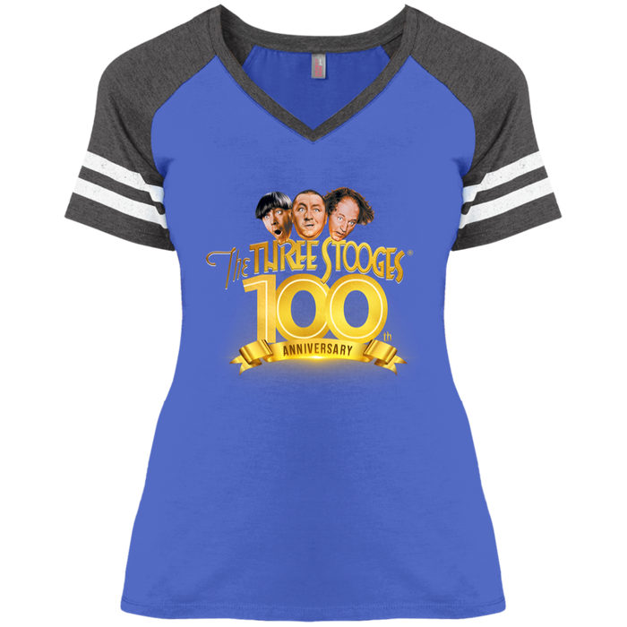 Three Stooges 100th Anniversary Ladies' Game V-Neck T-Shirt