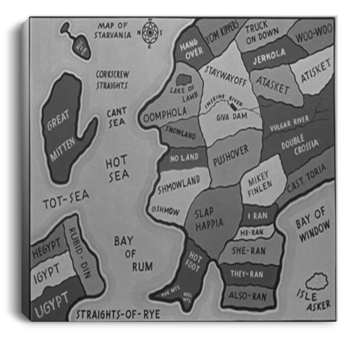 Three Stooges Malice In The Palace Funny World Map Square Canvas .75in Frame