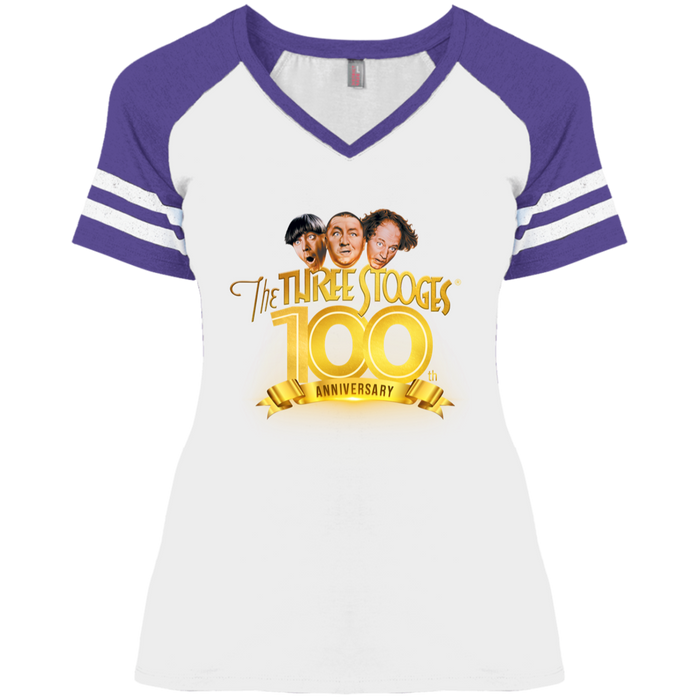 Three Stooges 100th Anniversary Ladies' Game V-Neck T-Shirt