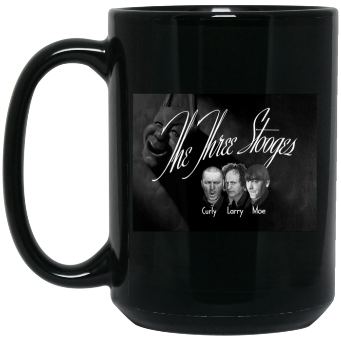 Three Stooges Alternate Opening Credits With Theater Face 15 oz. Black Mug