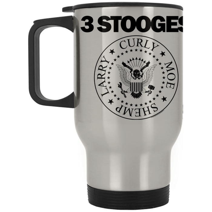 Three Stooges Podium Logo Silver Stainless Travel Mug