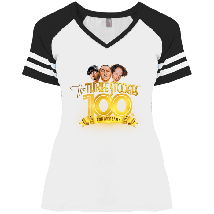 Three Stooges 100th Anniversary Ladies' Game V-Neck T-Shirt