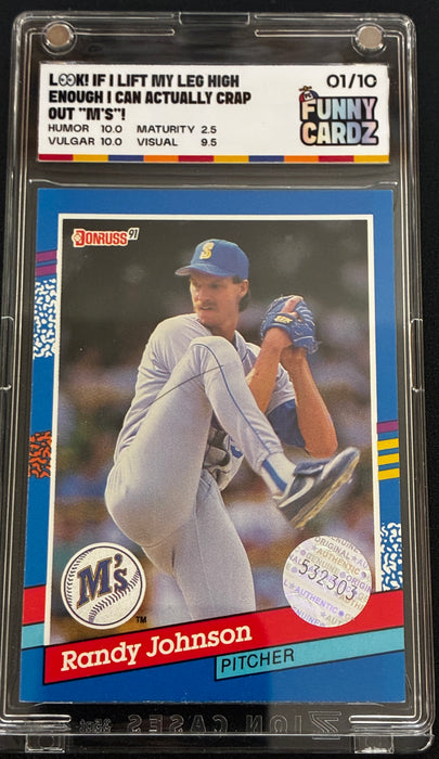 Funny Cardz - Randy Johnson - 1991 Donruss Leg Lift