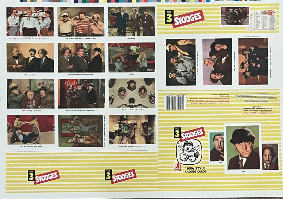 Three Stooges Trading Cards - RR Parks 1959 Reissue Uncut Sheet Set