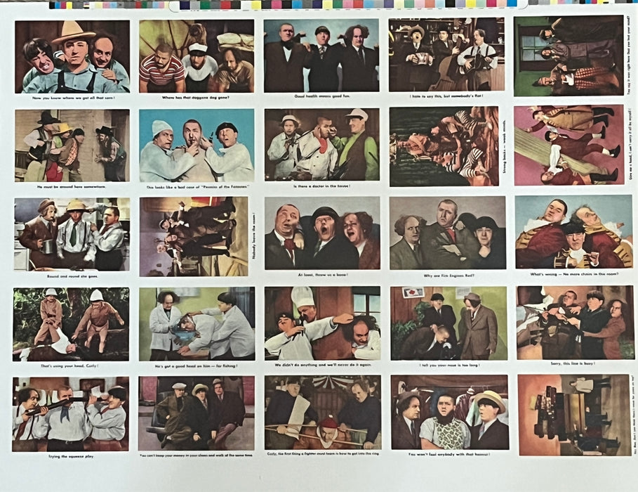 Three Stooges Trading Cards - RR Parks 1959 Reissue Uncut Sheet Set