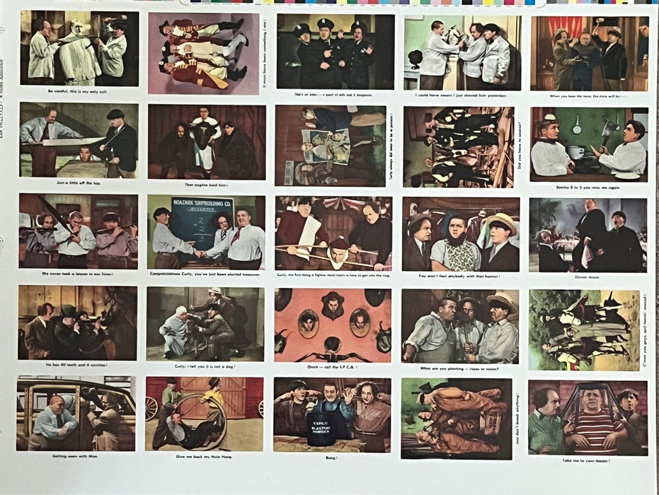 Three Stooges Trading Cards - RR Parks 1959 Reissue Uncut Sheet Set