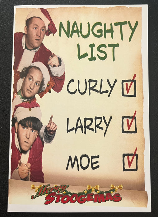 Three Stooges Christmas Cards - Naughty List - Bundle Of 25 W/Envelope