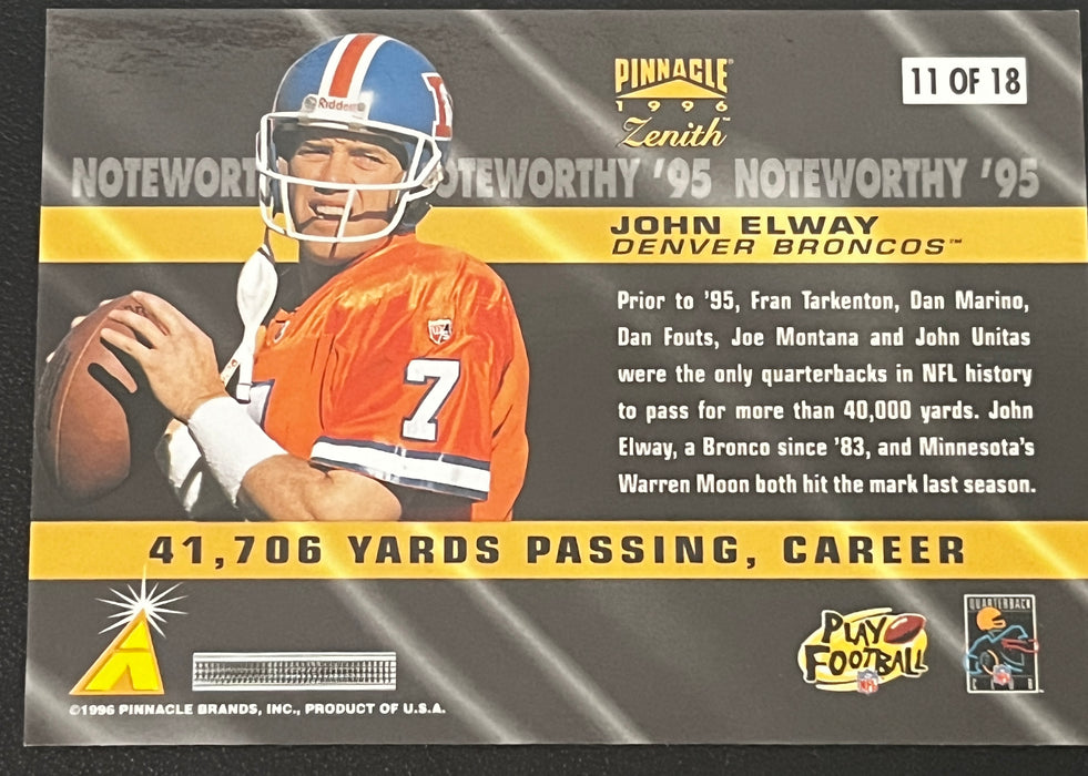 1996 Pinnacle Zenith JOHN ELWAY 41,706 Yards Passing Career Football Card #11