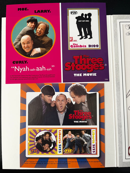 Three Stooges Movie Premier Autographed Picture & Collectible Stamps