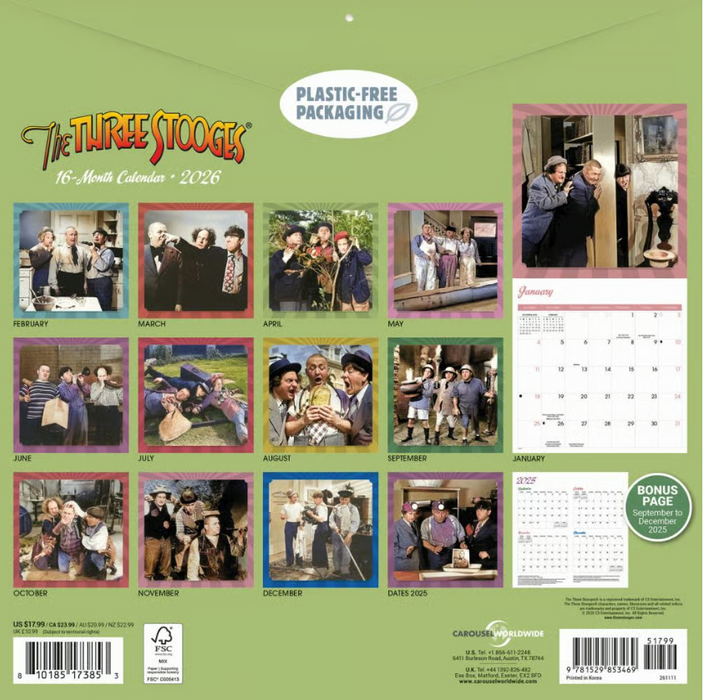 Three Stooges 2026 Wall Calendar