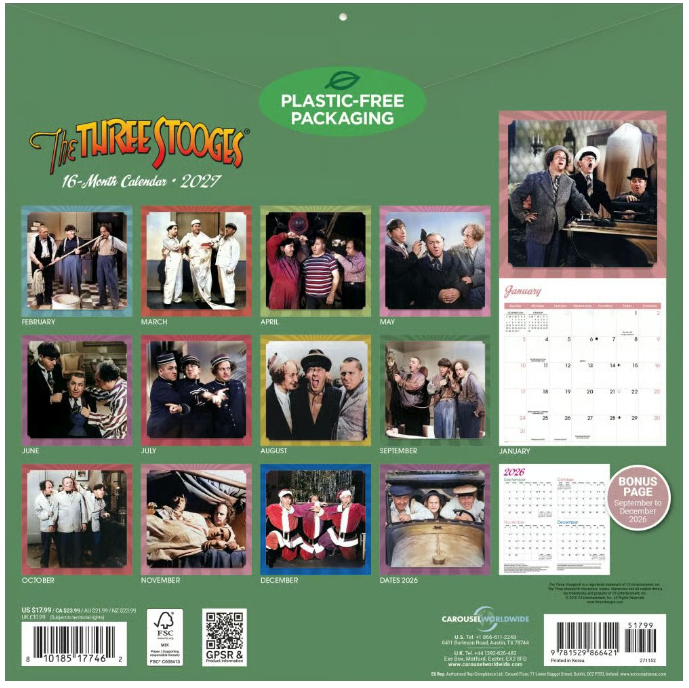 Three Stooges 2027 Wall Calendar - Ships 10/26