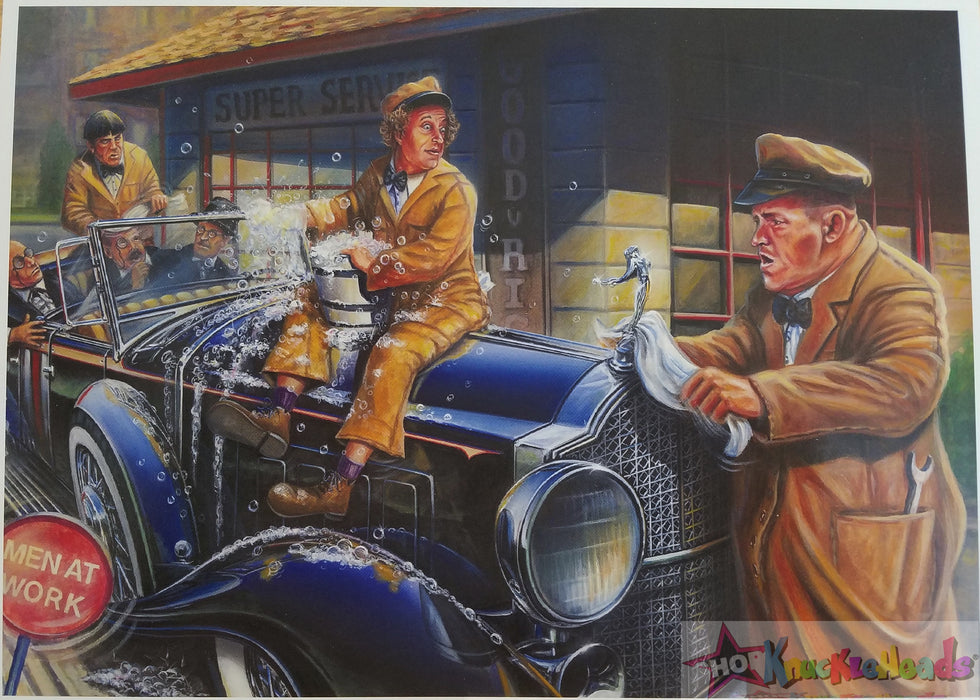 Three Stooges 8X11 Trading Card Print - Motor Marc Art - Car Wash