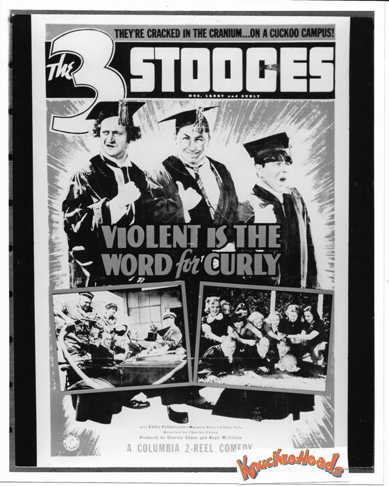 Three Stooges Original Glossy Promo Photo - Violent Is The Word For Curly Lobby Card Reproduction