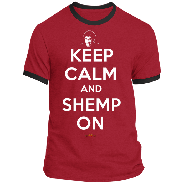 Three Stooges Keep Calm And Shemp On Ringer Tee Shirt