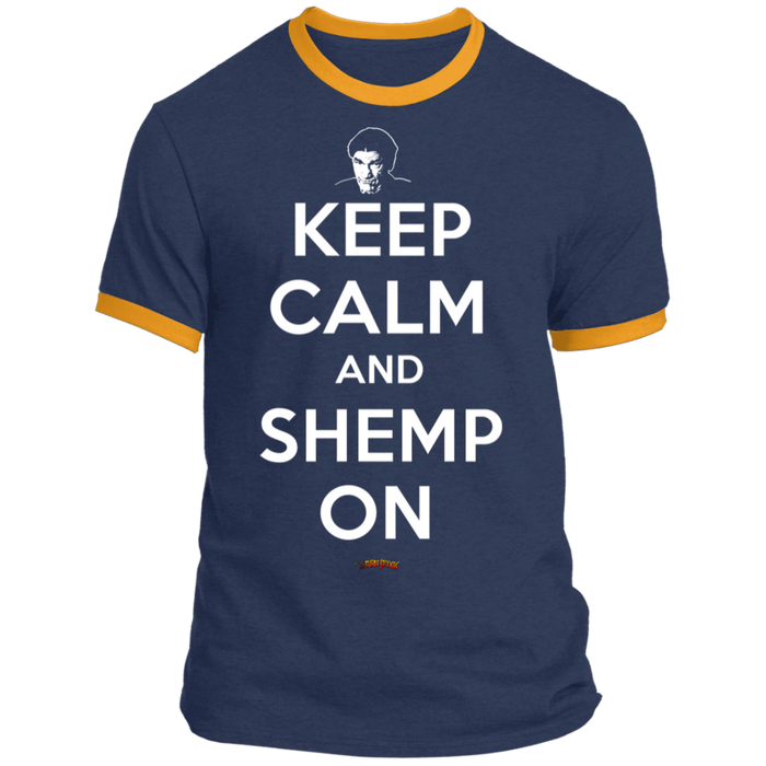 Three Stooges Keep Calm And Shemp On Ringer Tee Shirt
