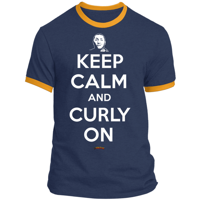 Three Stooges Keep Calm And Curly On Ringer Tee Shirt