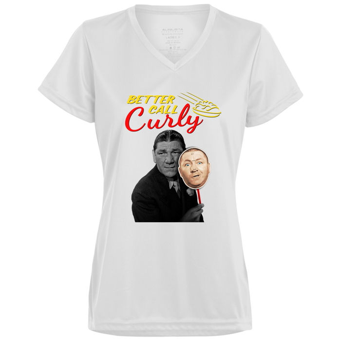 Three Stooges Better Call Curly W/ Shemp Ladies V Neck Short Sleeve T-Shirt