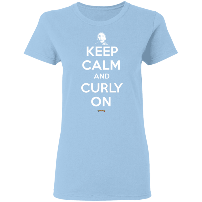 Three Stooges Keep Calm And Curly On Ladies' T-Shirt