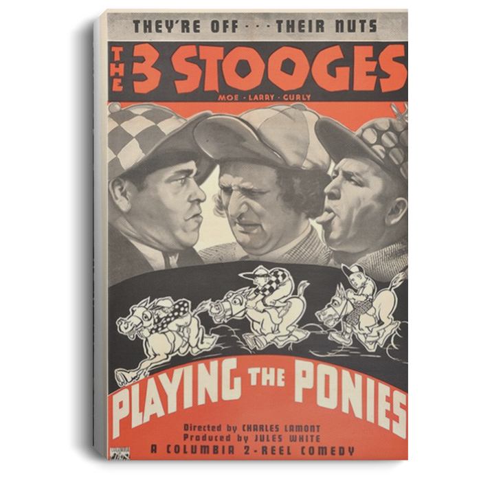 Three Stooges Playing The Ponies Portrait Canvas .75in Frame