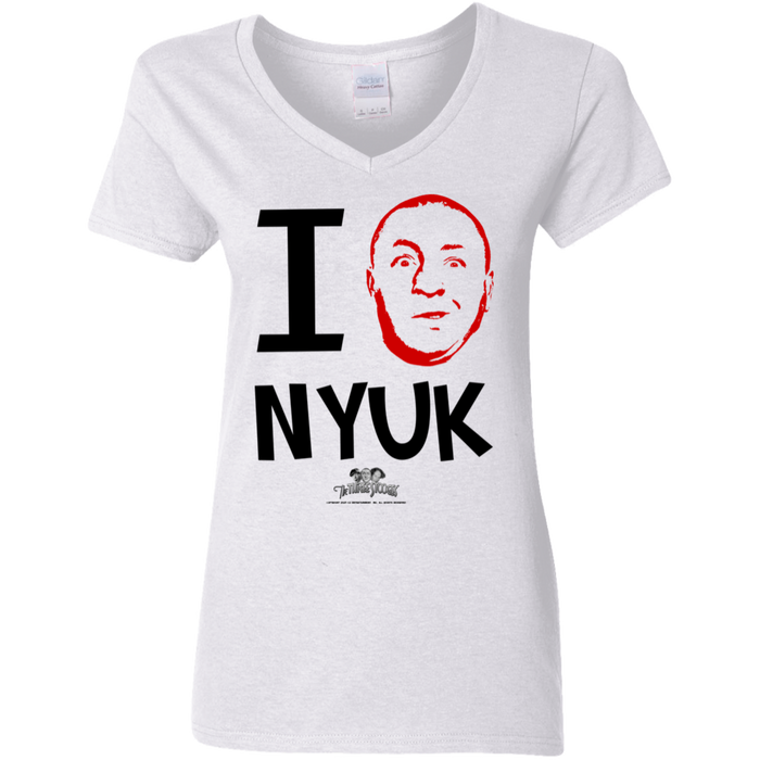 Three Stooges Curly I Love NYUK Ladies V-Neck T-Shirt