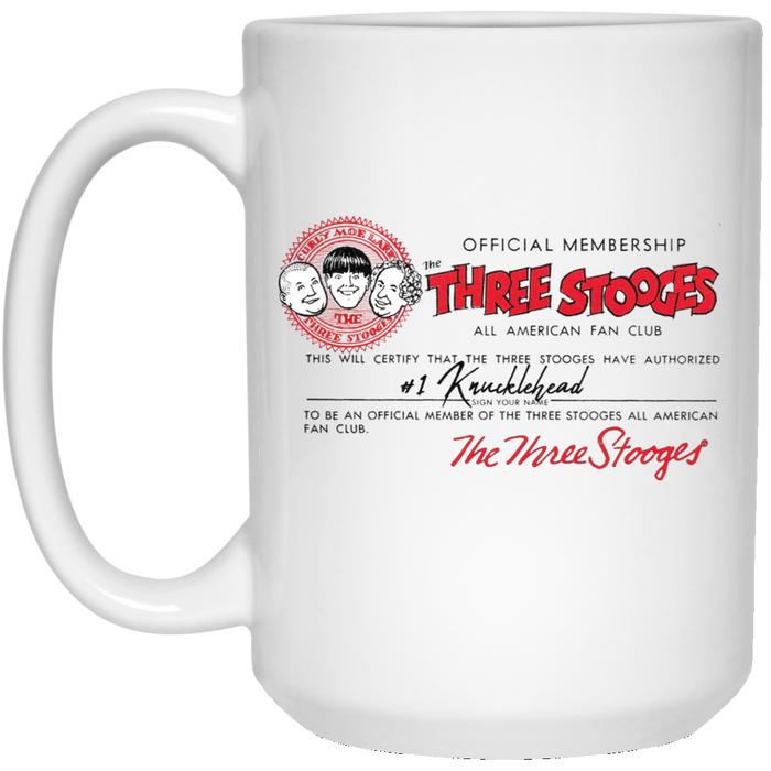 Three Stooges Club Vintage 15 oz. White Mug