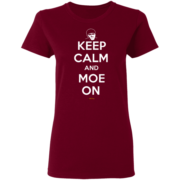 Three Stooges Keep Calm And Moe On Ladies' T-Shirt