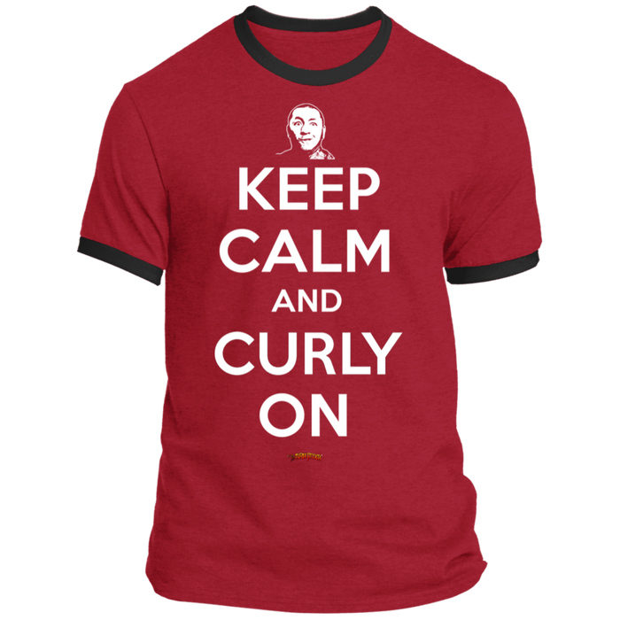 Three Stooges Keep Calm And Curly On Ringer Tee Shirt