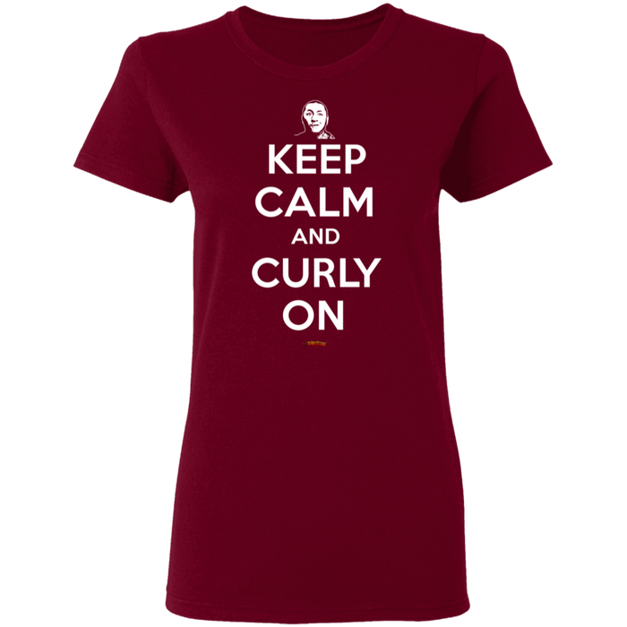 Three Stooges Keep Calm And Curly On Ladies' T-Shirt