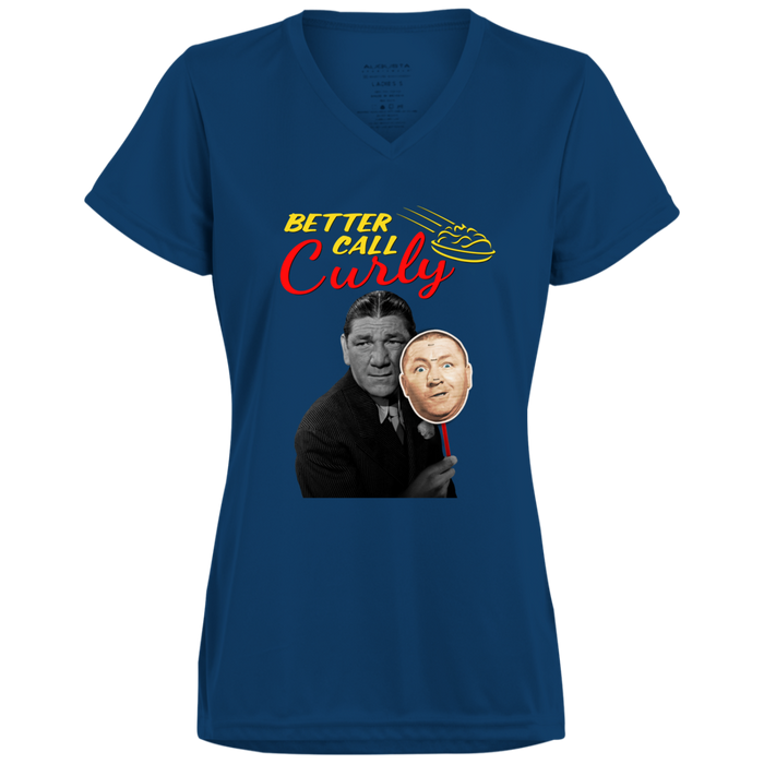 Three Stooges Better Call Curly W/ Shemp Ladies V Neck Short Sleeve T-Shirt