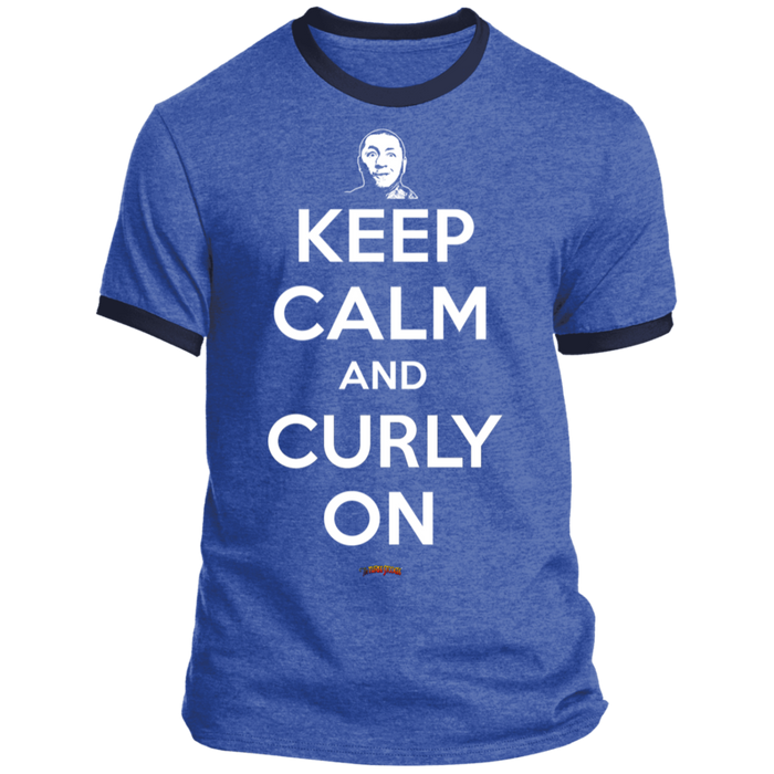 Three Stooges Keep Calm And Curly On Ringer Tee Shirt