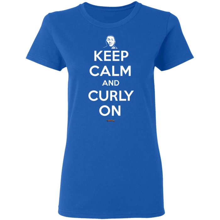 Three Stooges Keep Calm And Curly On Ladies' T-Shirt