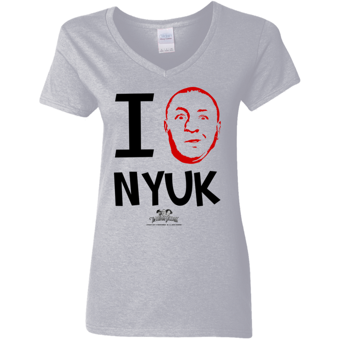 Three Stooges Curly I Love NYUK Ladies V-Neck T-Shirt