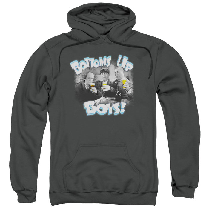 Three Stooges/Bottoms Up-Adult Pull-Over Hoodie-Charcoal