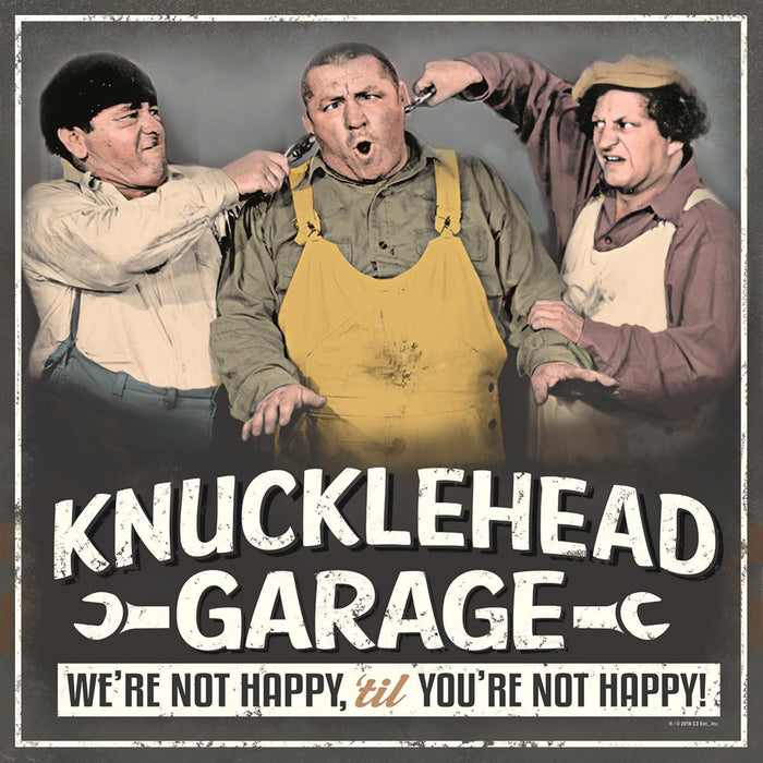 Three Stooges Tin Sign: Knucklehead Garage Color