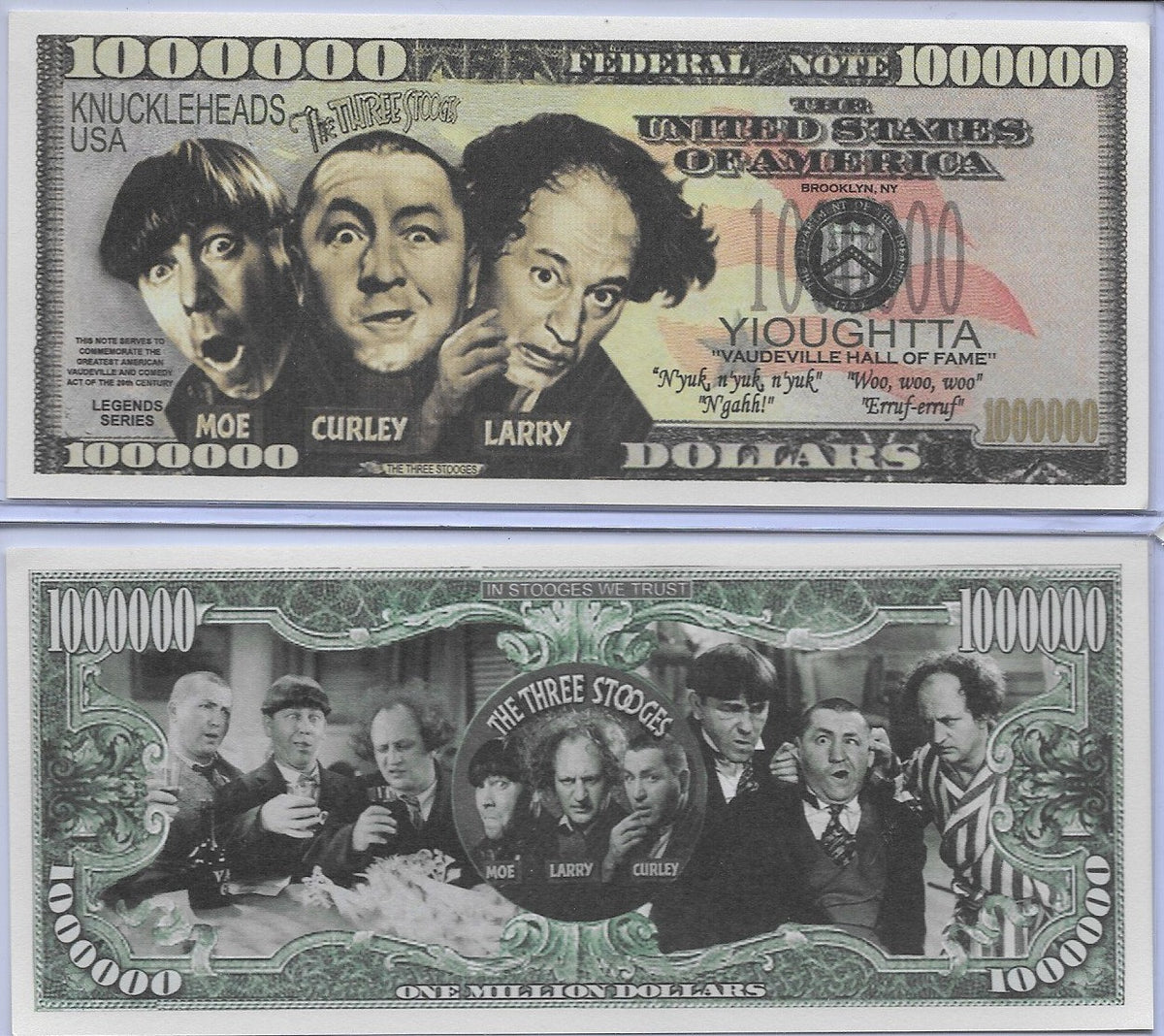 Three Stooges Funny Money $1,000,000 Bill — The Three