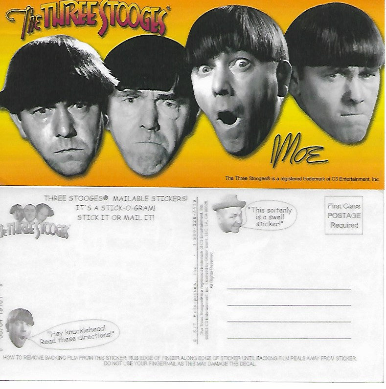 Three Stooges Stick-O-Gram Mailable Sticker Moe Faces — The Three ...