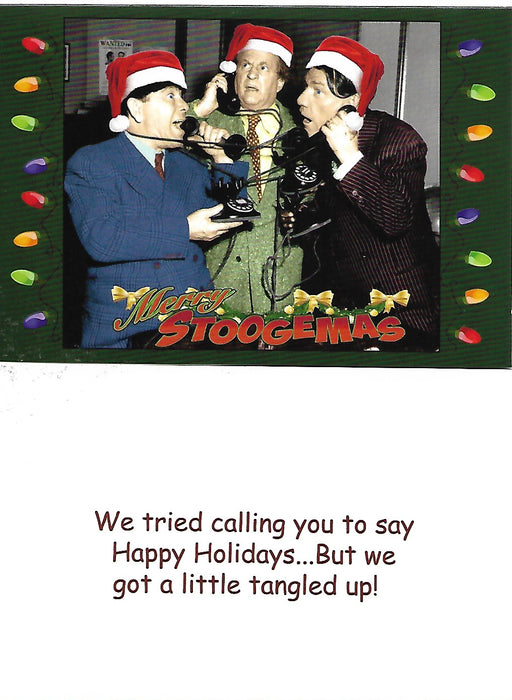 Three Stooges Phone Tangle Christmas Cards 2022 - Bundle Of 25 W/Envelope